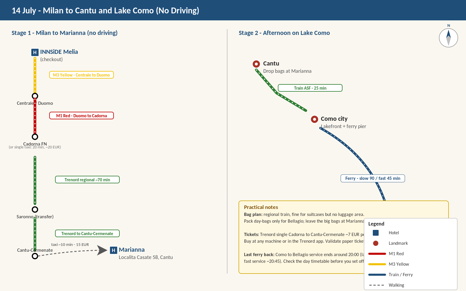 Transit map for Milan to Lake Como (no driving)